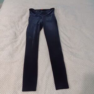 Spanx Leggings Womens Black Velvet Ankle Skinny Shiny Soft Velour Shaping MEDIUM